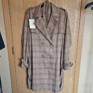 NWT Plaid Double-Breasted Trench Coat